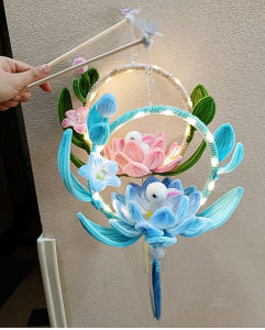 Creative DIY Handmade Lotus Lantern Childrens Craft Materials Kindergarten Festival Supplies Handheld Flower Pattern Lantern