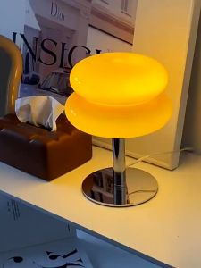 Cute Egg Tart Unique Bauhaus Glass Desk Lamp Mid-century Modern Bedside Reading Lamp Retro Orange Table Lamp Corner Decor For Bedroom Living Room Study