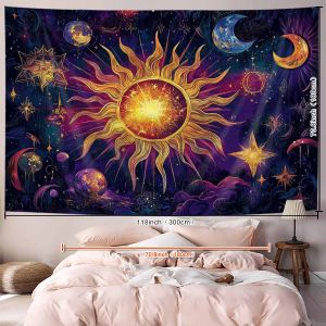 VIKAMA Cosmic Galaxy Tapestry Golden Sun Planet New Moon Starry Sky Special Effects Sci-Fi Theme Bedroom Decor