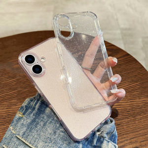 CrashStar Shiny Glitter Soft Transparent TPU Shockproof Phone Case For iPhone 16 15 14 Pro Max Plus 13 Pro Max Fashion Simple Clear Silicone Phone Casing Cover Shell With Full Cover Lens Camera Protection