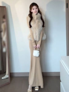 CHANGTONG | Mature Style Faux Fur and Knit Dress Set