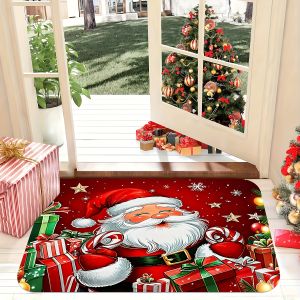 VIKAMA Santa Claus Gift Box Christmas Doormat Non Slip Easy Care Front Door Entryway Floor Mat Christmas Holiday Home Decor