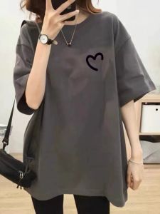 Faridge Womens Short Sleeve T-Shirt Summer 2024 New Large Size Anti-Age Medium to Long Length Hip Covering Loose Slimming Work Clothing