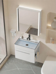 NIUNAISI | Small Bathroom Suitable Stainless Steel and Ceramic Integrated Sink with Side Cabinet Basin Cabinet