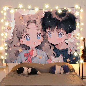 VIKAMA Bầu Trời Xanh & Mây Trắng Anime Tấm Thảm Đáng Yêu Trang Trí Phòng Ký Túc Xá Mùa Hè Vải Nền Vải Không Dệt Polyester
