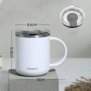 450ml Water Cup Stainless Steel Liner Double Layers Coffee Milk Cups with Plastic Lid Portable Home Office Drinking Tools Gifts