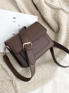 กระเป๋าสะพายข้างผู้หญิงแบบอเนกประสงค์แฟชั่นสุดเก๋ไก๋ ทรงเรขาคณิต หนัง PU สีดำ กระเป๋าใส่โทรศัพท์มือถือ กระเป๋าสะพายข้างสไตล์เกาหลี