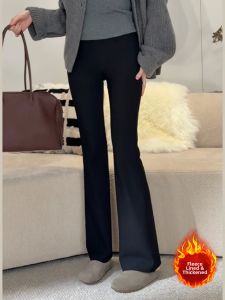 High Waist Fleece Flared Trousers Slim Fit