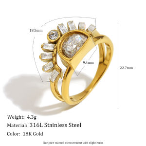 E.B.belle Stainless Steel Rhinestone Jewelry Elegant Sun Layer Shaped Ring Tarnish Free For Womens Gift Party