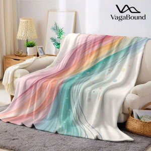 BILIBILI | rainbow watercolor wave line Flannel Blanket Warm Soft Halloween Christmas Decorative Couch Warm Cozy All-Season Gift