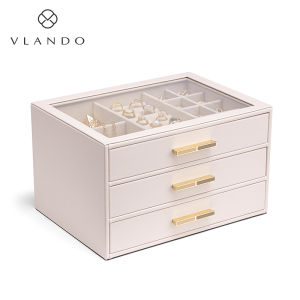 Vlando Large Capacity Jewelry Box Christmas Gift Elegant Storage Box for Rings And Bracelets High Quality Leather Organizer