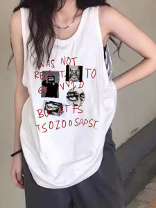 เสื้อกั๊กแขนกุดพิมพ์ลายสไตล์สตรีทอเมริกัน สีขาว ไซส์ใหญ่ ทรงหลวม สำหรับผู้ชายและผู้หญิง ฤดูร้อน 2025 เสื้อคลุมกันหนาวแบบลำลอง