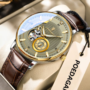 POEDAGAR Fashion Business Men Watch Waterproof Luminous Hollow Tourbillon Male Clock Automatic Mechanical Leather Mens Watches