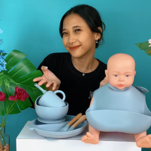 Einmilk 6Pcs Baby Silicone Dining Set Bib Plate Bowl Water Cup Fork Spoon Kids Baby Feeding Set BPA Free set penyusuan bayi 宝宝硅胶喂食套装不含BPA SPN240