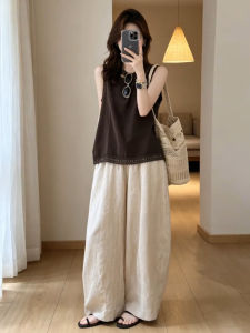 LIRUSHAN | Trendy Summer Linen Sleeveless Top Wide Leg Pants Set