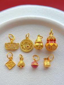 925 Silver Plated Gold Accented Lucky Money Bag Gourd Pendant Chinese Character Good Luck Mask DIY Fashion Jewelry Accessory