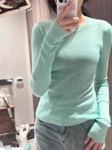 Mint Wave Style Womens Knitted Long Sleeve Crew Neck Pullover Slim Fit Base Layer Top Korean Version Shoulder Width Regular