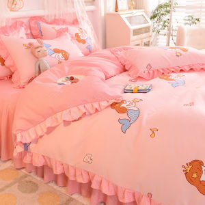 Bộ Đồ Giường Cotton Nguyên Chất Hàn Quốc Cho Bé Gái Bộ Đồ Giường Bốn Món Phong Cách Công Chúa Cho Ký Túc Xá Bộ Đồ Giường Ba Món Cho Bé Trai Và Bé Gái