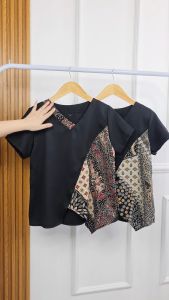 Os Ladies - Blouse Wanita Batik Haruku Jumbo Atasan Vneck Blus Cewek Model Baru Size L dan XXL