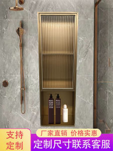 Stainless Steel Niche Embedded Bathroom Storage Rack with Glass Door Covering Metal Partition Finished Product Customization