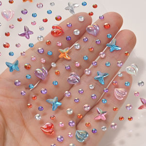 1Pcs 3D Iridescent Heart Buterfly Diamond Face Tattoo Sticker Round Gems Self-adhesive Decals for Party Stage Body Makeup Jewels