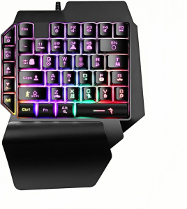 JOMAA | JOMAA Wired One Handed Gaming Keyboard Rainbow LED Backlit 40 Keys Portable Mini Gaming Keypad Ergonomic Game Controller