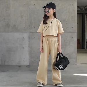 Thiếu Niên Bé Gái 2 Bộ Đồ Thể Thao Xuân Hè Bộ Quần Áo Ngắn Tay Và Quần Trẻ Em Dạo Phố Cotton Polyester Pha Trộn