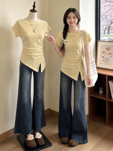 AIYITI | Plus Size Yellow Boat-neck Short Sleeve Tee