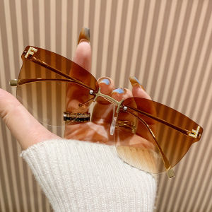 New Fashionable Square Sunglasses Womens Frameless Letter Street Snap Slimming UV Protection Large Frame Sunglasses