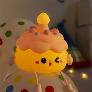 Birthday cake night light daycare touch night light USB rechargeable cute light timer setting. Dimmable and rechargeable bedside lamp portable LED light for room decoration