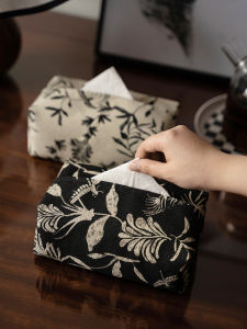 Retro Chinese Style Tissue Box Creative Living Room Tea Table Desktop Tea Room Tissue Cover Drawstring Paper Tissue Box