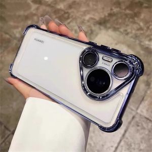 Luxury Plating Shockproof Armor Clear Case For Huawei P70 Pro Mate 60 50 40 Magic 6 5 4 Pro Corners Defender Camera Glass Funda