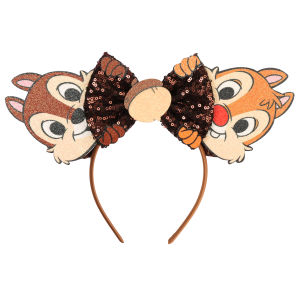 2025 Mickey Mouse Ear Headband Chip and Dale Bow Sequin Hairband Women Hair Hoop Birthday Gift Adult/Child Cosplay Accessories