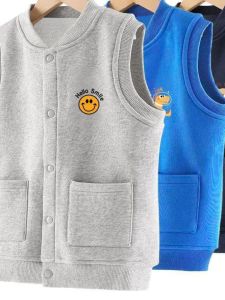 Childrens Vest Boys Simple Cartoon Jacket Spring Autumn Seasonal Regular Thickness Single Button Closure Pure Color