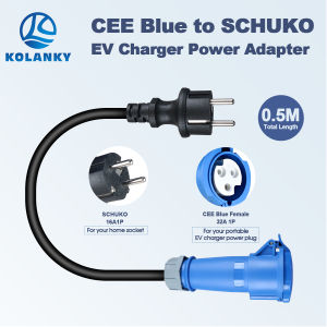 7.2KW CEE Blue Power Female Plug to 3.6KW EU Schuko Plug Adapter 32A to 16A Electric Vehicle Charging Adapter For EV Charger