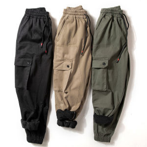 Mens Fleece Lined Thickened Cargo Pants Loose Fit Winter Long Trousers Retro Trendy Brand Casual Loose Cuffed Trousers