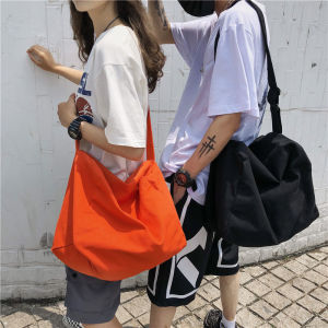 ผู้ชายแฟชั่นสไตล์เกาหลีผ้าใบกระเป๋าสะพายข้างลําลองซิปกระเป๋าสะพายขนาดใหญ่ศิลปะกระเป๋าถืออเนกประสงค์สําหรับเยาวชน