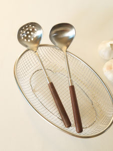 Real Walnut Wood Handle Noodle Spoon 304 Stainless Steel Home Use Drain Spoon Soup Spoon Hot Pot Spoon Instant Noodle Spoon Ladle