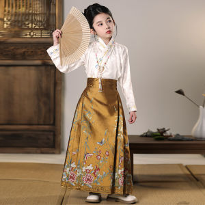 Girls Ming Dynasty Style Half Skirt Spring Daily Street Fashion Traditional Chinese Costume Childrens Ancient Costume Mini Skirt