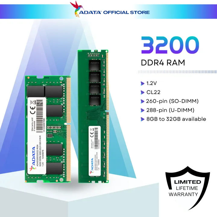 ADATA RAM DDR4/SO-DDR4 3200 U-DIMM/SO-DIMM - 8GB/16GB/32GB