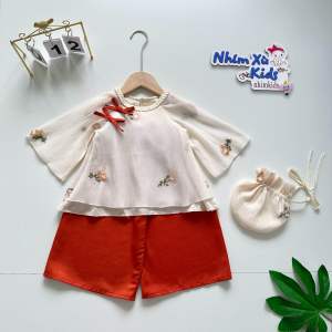 (4-28kg) Sét Bộ Bà Ba Cổ Tết NHÍM XÙ KIDS Cho Bé Gái Sơ Sinh Đầy Tháng Thôi Nôi Sinh Nhật S030