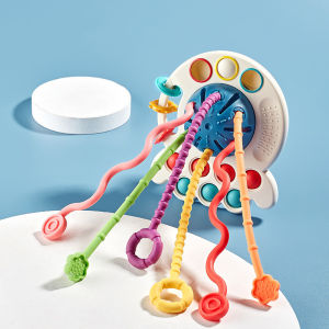 EmmAmy® 3 In 1 Baby Montessori Sensory Toys Pull String Silicone Teething Activity Toy Toddler Finger Grasp Training