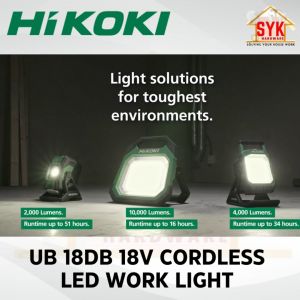 SYK HIKOKI UB18DB 18V IP54 SOLO Cordless LED Work Light Adjustable Floor Battery Torch Worklight Lampu Lantai Bateri
