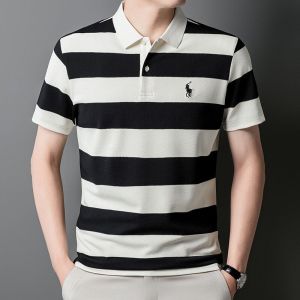 Áo Thun Polo Nam Mùa Hè Thường Ngày Thanh Lịch Tay Ngắn Thêu Sọc Cổ Polo Cao Cấp Thoáng Khí Vải Polyester Mặc Công Sở