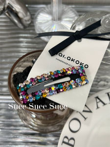South Korea Dongdaemun Import Luxury Rhinestone Colored Diamonds Rectangular Cut Out BB Clip Fancy Bangs Broken Hair Side Clip