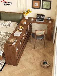 QIANGXIANG | Solid Wood Corner Desk with Cabinet Storage Function