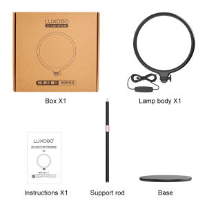 LUXCEO R8 LED Video Light Round Selfie Ring Light Dimmable Photography Lighting Panel Lamp for Conference Shoot Live with Stand