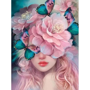 500/1000/1200/2000PCS Jigsaw Puzzle Fantasy Girl With Butterflies And Pink Peony For Adult Family Fun Relaxing Brain Teaser Gift