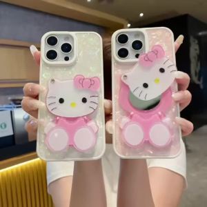 Sanrio | Kawaii Hello Kitty Mirror Stand Phone Case For iPhone 17 16 15 14 13 12 11 Pro Max Plus 17Pro Shockproof Girl Makeup Phone Cover