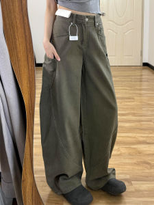 Retro American Knife Edge Wide Leg Workwear Jeans Womens Autumn 2025 New All-Match Design Large Pocket Floor-Length Pants